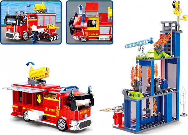 Actionreiches Feuerwehrfahrzeug mit Wasserkanone