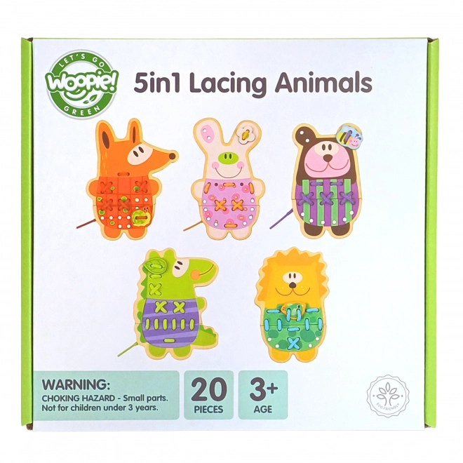 Woopie Green Holzfädelspiel 5-in-1 Tiere zum Auffädeln
