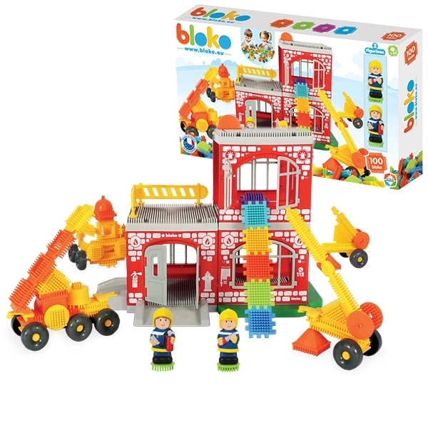 Kreatives Baukasten-Set Pin Bricks Feuerwehrstation 100 Stk + 2 Figuren