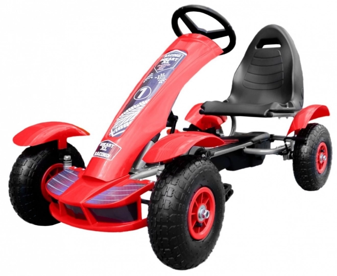 Rennpedalkart XL für Kinder ab 3 Jahre Rot + Aufblasbare Räder + Verstellbarer Sitz + Freilauf