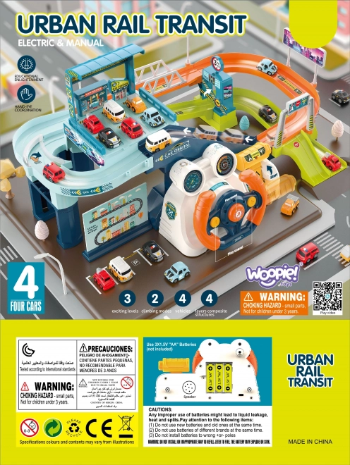 Woopie Parkgarage mit Interaktivem Lenkrad und 4 Autos