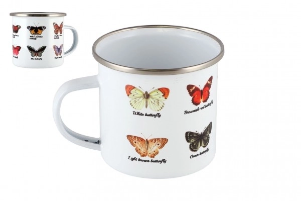 Emaille Tasse mit Schmetterlingsmotiv