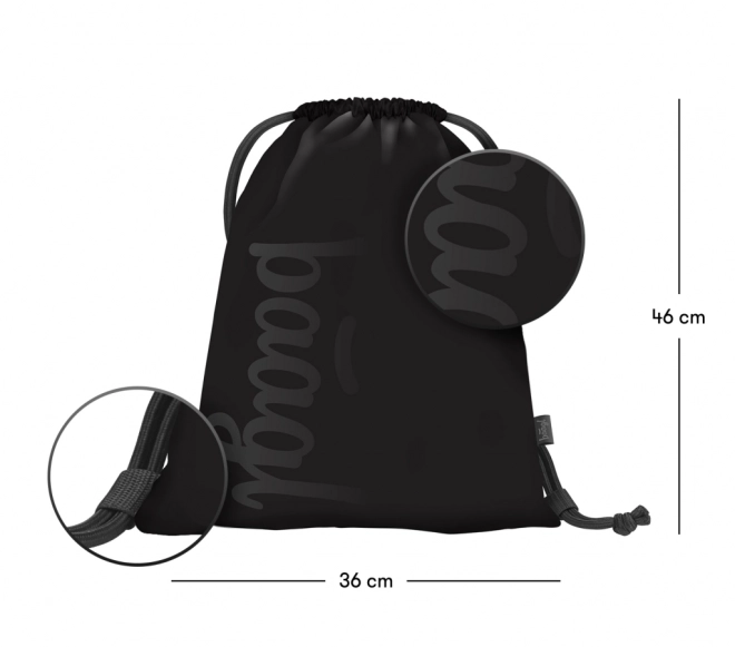 Baagl Set mit drei schwarzen Produkten: Rucksack, Federmäppchen und Beutel