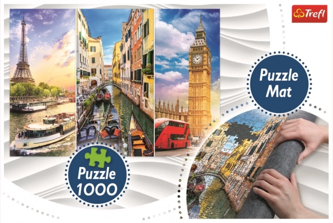 Puzzle-Kollektion Städte Paris-Venedig-London mit Rollunterlage