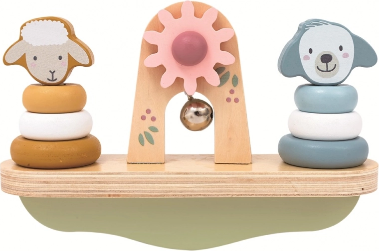 Verspielte Balance mit Schäfchen und Hündchen