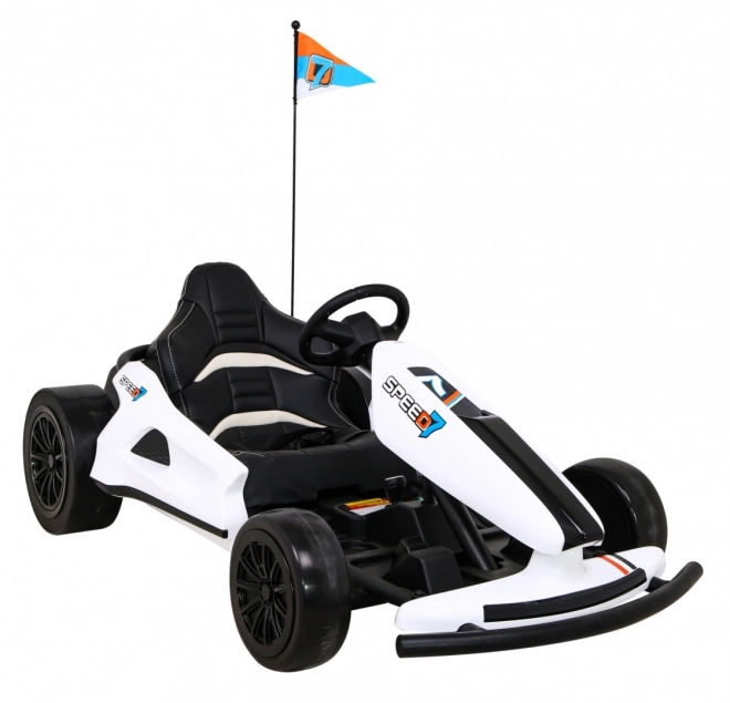 Speed 7 Drift King Batterie-Kart für Kinder Weiß + Drift-Funktion + Sportsitz + 2 Geschwindigkeiten + EVA