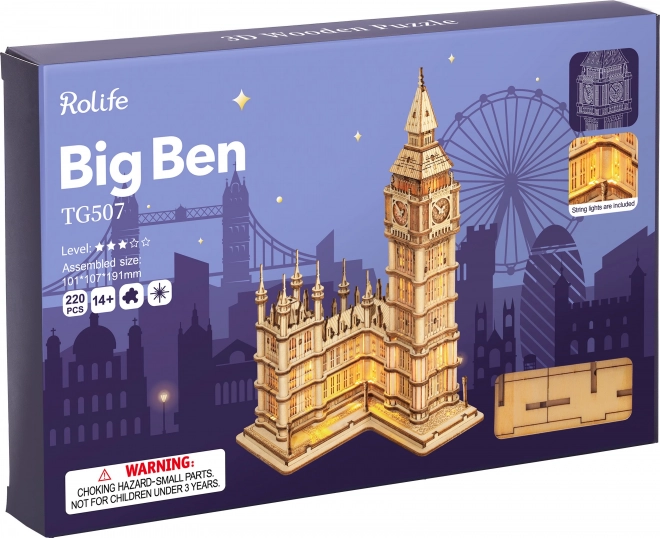 RoboTime hölzernes 3D-Puzzle Big Ben leuchtend