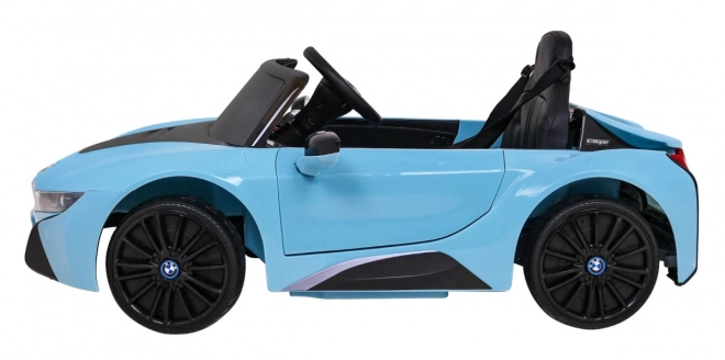 BMW I8 Lift Batterie Auto Blau + Fernsteuerung + langsamer Start + 3-Punkt-Gurte + MP3 USB + LED-Diode