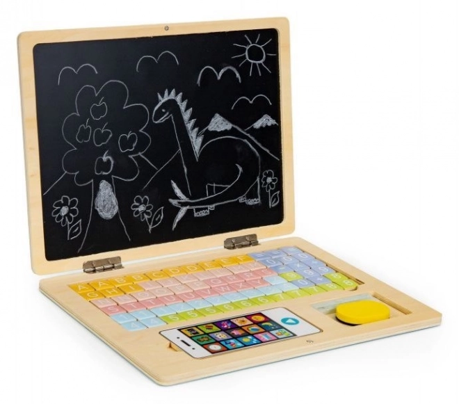 Holz-Magnettafel und Laptop mit Telefon und Buchstaben für Kinder