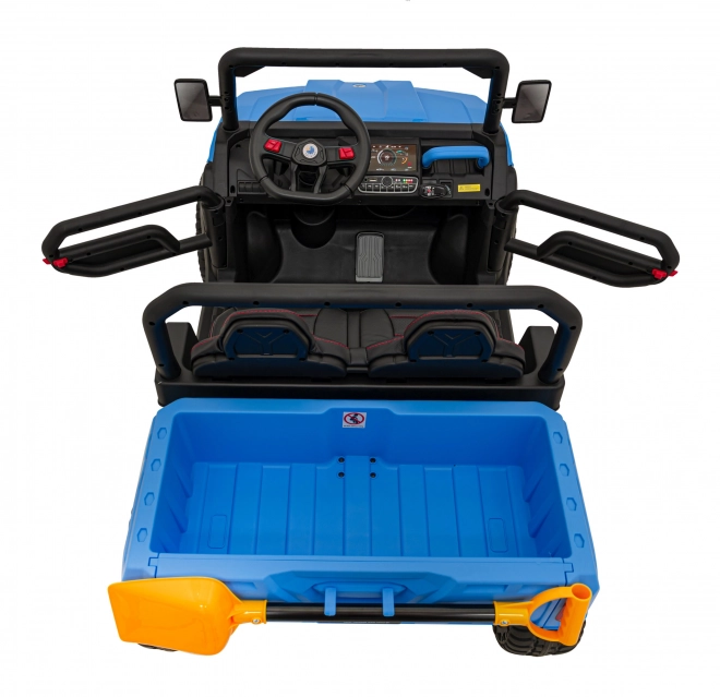 Kinderauto Pick-Up Speed 900 Blau + Allradantrieb + bewegliche Schaufel + Gepäckträger + Fernbedienung + Schaufel + LED Audio