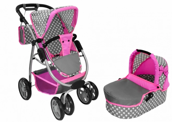 Puppenwagen 2 in 1 Rosa mit Sternen