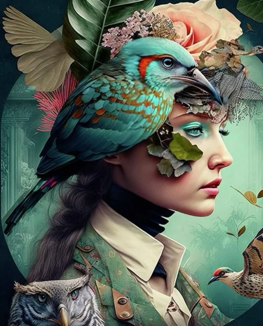 Diamantmalerei Mädchen mit Vogel 30x40 cm