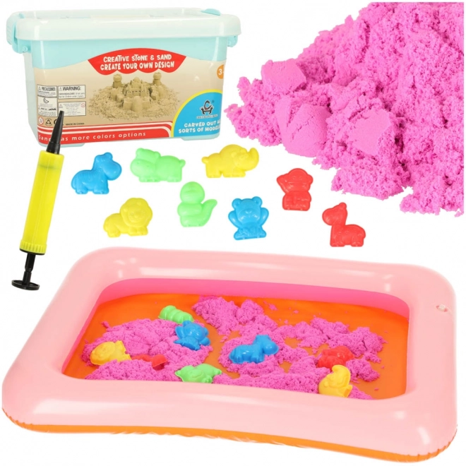 Kinätischer Sand Set für Kinder mit Förmchen und aufblasbarem Sandkasten