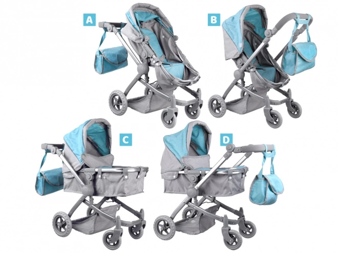 Multifunktionaler Puppenwagen 4-in-1 mit Wiege – türkis