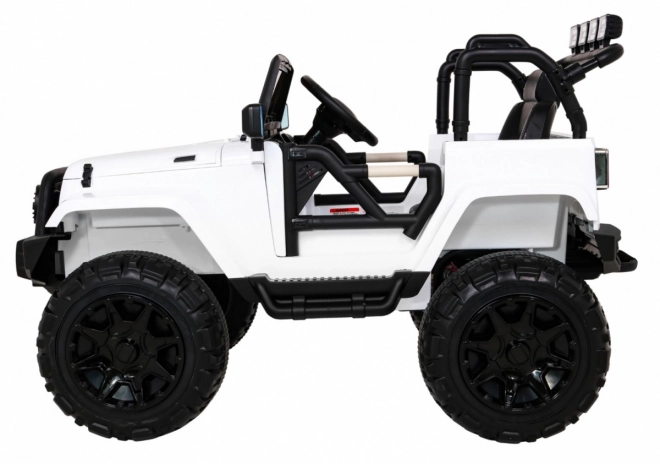 Weißer Kinder-Geländewagen auf Batterien + Fernsteuerung + Lichter und Geräusche