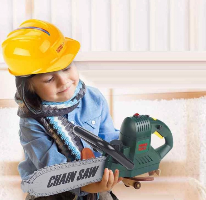 Großes Kettensägen-Spielset mit Helm, Brille und Handschuhen
