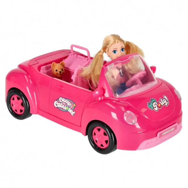 Puppen Cabrio Auto mit Picknickset und Hund - Pink