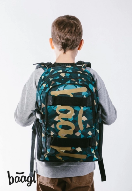 BAAGL 3-SET Skate Polygon: Rucksack, Federmäppchen, Beutel