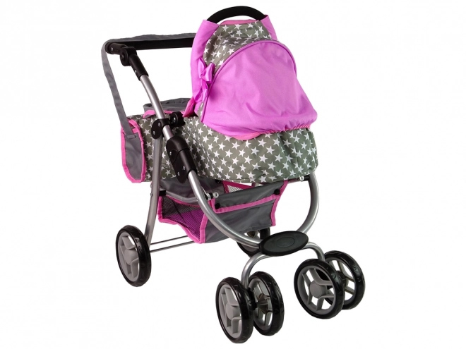 Puppenwagen 2 in 1 mit Tragetasche Rosa Sterne