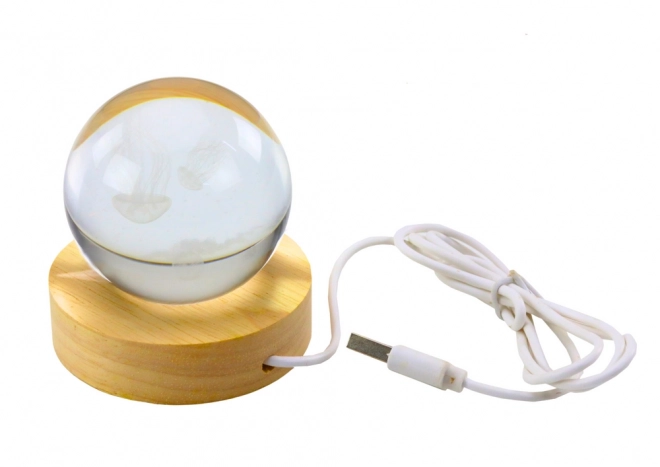 Leuchtende Kristallkugel 3D Medusa Lampe mit Holzsockel