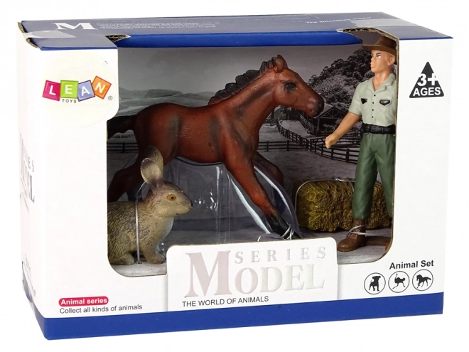 Bauernhof-Figurenset – Pferd, Hase und Landwirt