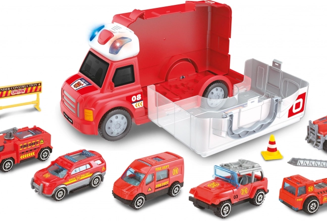 Feuerwehrauto mit Effekten und 6 kleinen Autos