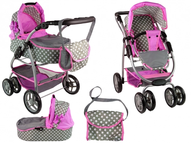 Puppenwagen 2 in 1 Rosa mit Sternen