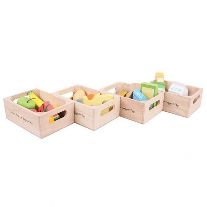 Bigjigs Toys Set gesunde Lebensmittel mit Holzkisten