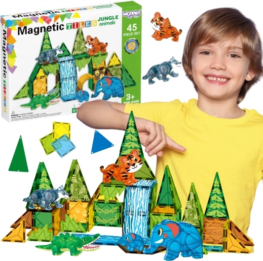 Magnetische 3D-Bausteine WOOPIE – Dschungeltiere, 45 Teile