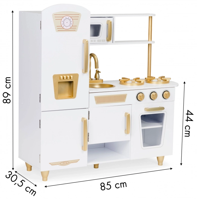 Große Holzspielküche für Kinder, Weiß und Gold von ECOTOYS