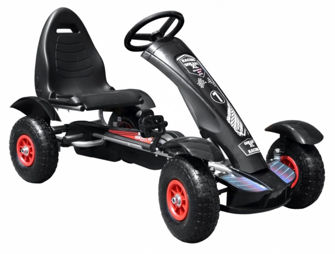Renn-Tret-Go-Kart XL für Kinder ab 3 Jahren schwarz + aufblasbare Räder + verstellbarer Sitz + Freilauf