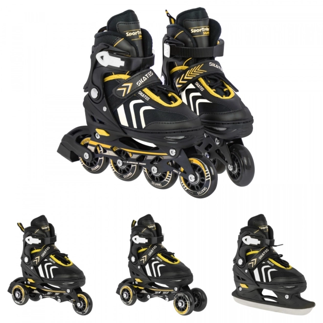 4-in-1 Rollschuhe, Schlittschuhe, Skates Set für Kinder Größe 29-33 Pink – Gelb
