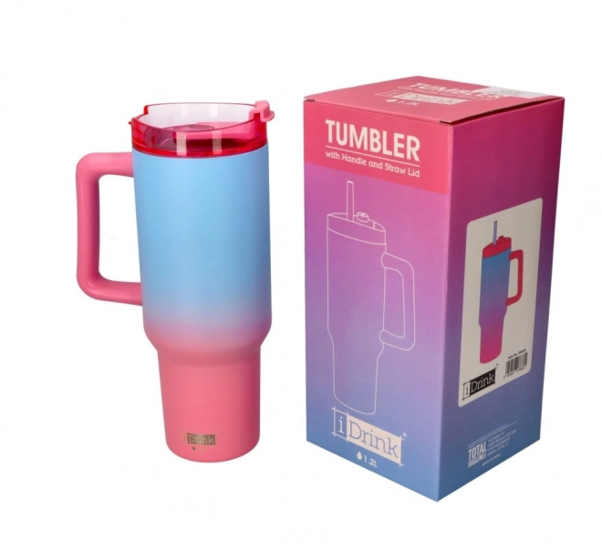 Großer Thermobecher mit Strohhalm - Blau Rosa