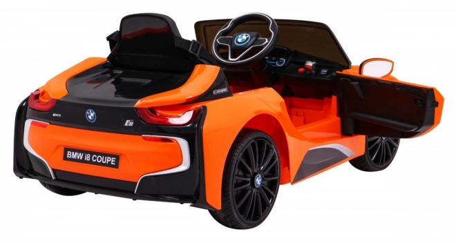 BMW I8 Lift Batteriefahrzeug Orange + Fernbedienung + Langsamer Start + 3-Punkt-Gurte + MP3 USB + LED-Diode