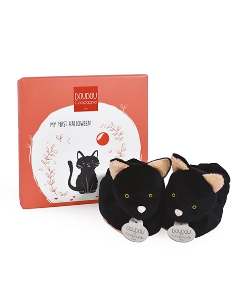 Doudou Geschenkset - Erstlingsschuhe Schwarze Katze 0-6 Monate