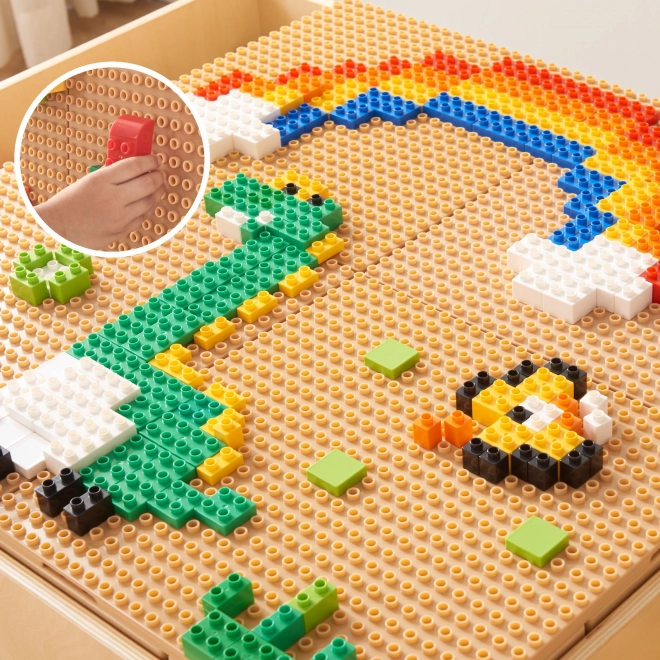 Masterkidz Holz Spieltisch mit Zubehör STEM Wall und 563 Bausteine