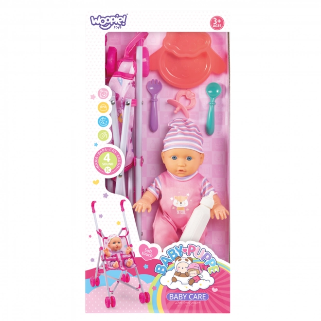 Erste Baby-Puppe mit Kinderwagen und Fütterset
