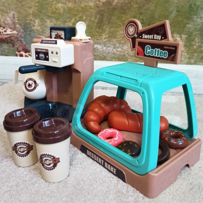 Woopie Spielzeug-Kaffeebar mit Kaffeemaschine und Kuchenvitrine