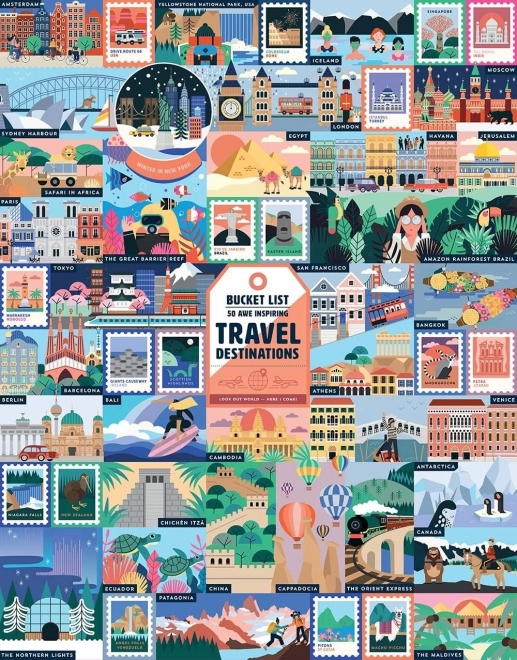 Puzzle Ridley's Games Bucket List 1000 Teile – 50 bewundernswerte Reiseziele