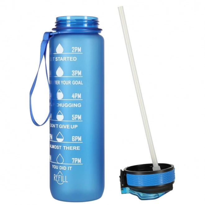 Trinkflasche mit Strohhalm und Motivationsmarkierung 1L Blau