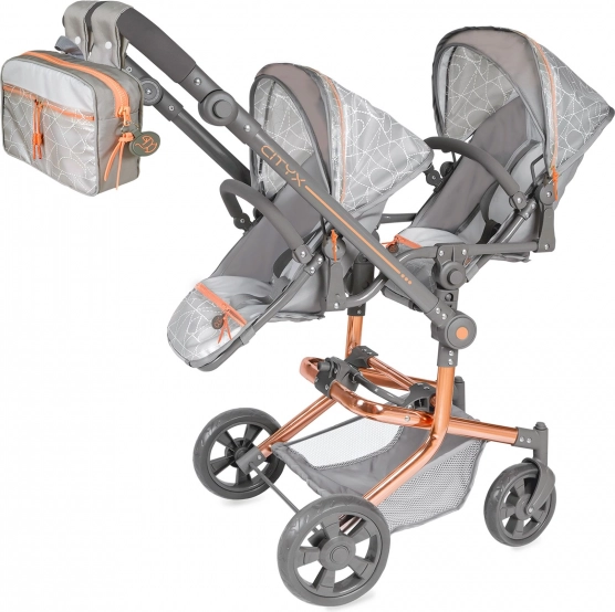 Klapbarer Zwillingspuppenwagen mit Rucksack CITY X – 91 cm