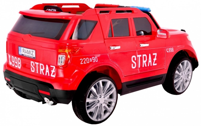 Kinder Feuerwehr SUV Batterie betrieben + Sirenen + Lichter + Megafon + Fernsteuerung + langsamer Start + Aufkleber