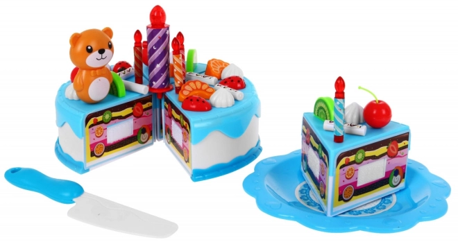 Party-Set für Kinder 3+ Rosa Kuchen mit Süßigkeiten und Interaktive Kerze 80 Teile – blau