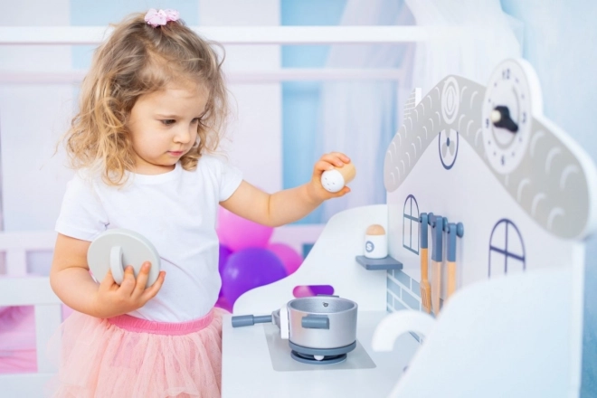 Holzküche mit Licht und Zubehör für Kinder