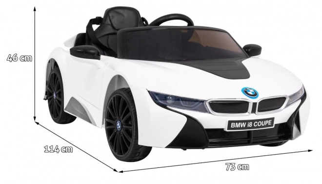 BMW I8 Lift Batterieauto Weiß + Fernbedienung + langsamer Start + 3-Punkt-Gurte + MP3 USB + LED-Diode