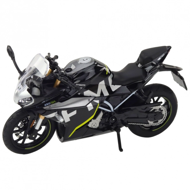 Metall-Sportmotorrad mit Licht und Klang schwarz 1:12