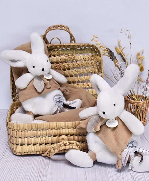 Doudou Geschenkset - Plüschhase mit Schmusetuch Beige