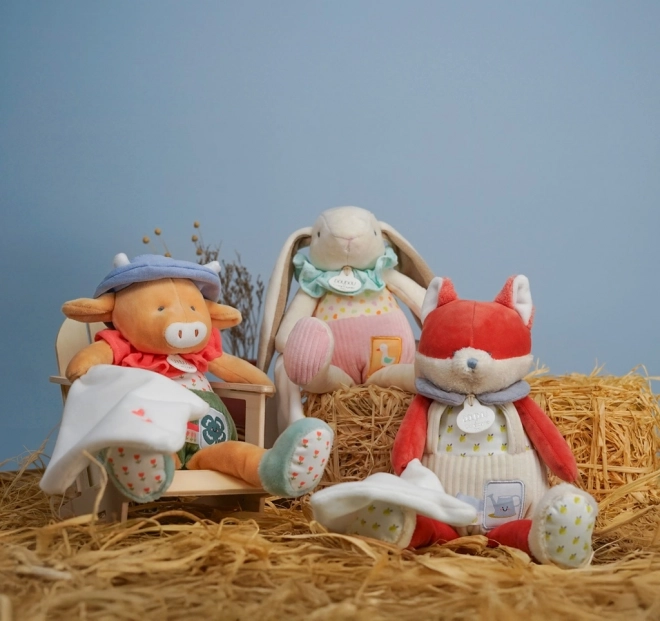 Doudou Geschenkset Rosa Kaninchen Ciboulette mit Decke