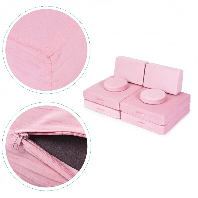 Großes faltbares Modularsofa für Kinder DIY, 8 weiche Kissen - pink ECOTOYS