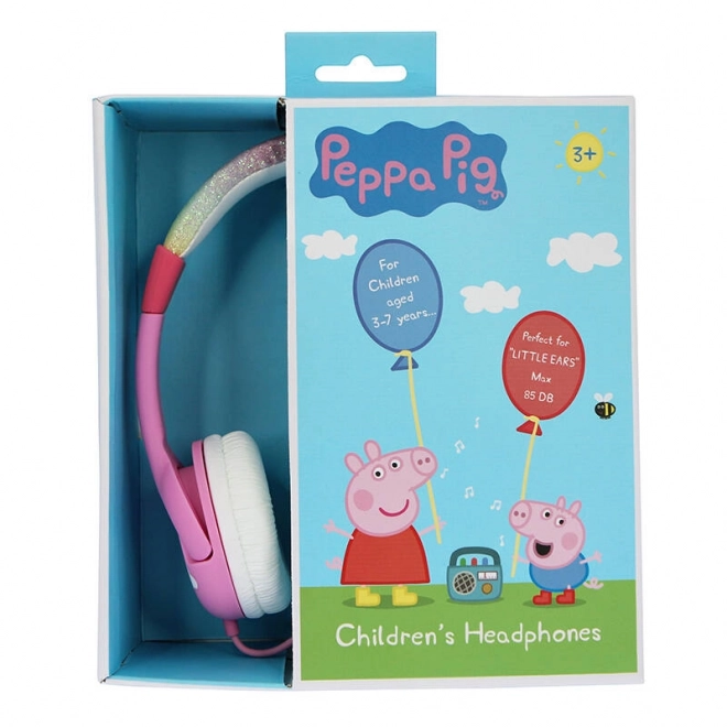 Kabelgebundene Kinderkopfhörer Peppa Wutz mit Regenbogen und Glitzer (rosa)